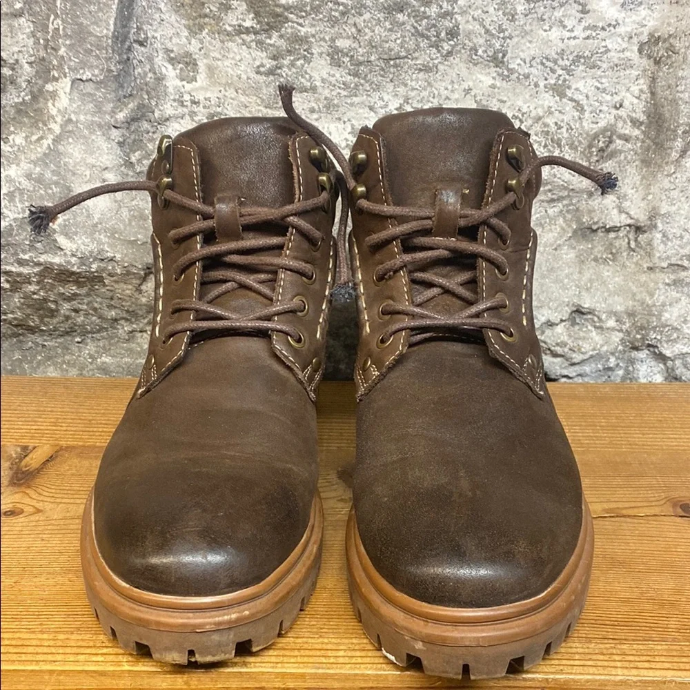 English Laundry Brown Leather Boots with Rugged Design